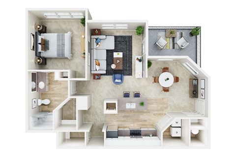 Floor plan for 1 bed, 1 bath, 830 sqft